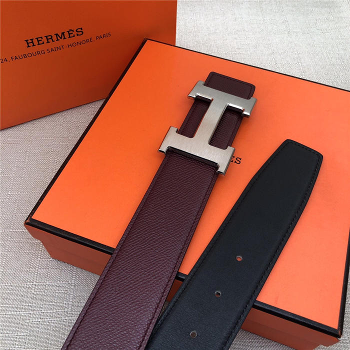 Hermes H belt buckle & reversible strap 38 mm Epsom Burgundy High