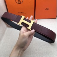 Hermes H belt buckle & reversible strap 38 mm Epsom Burgundy High