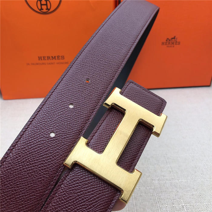 Hermes H belt buckle & reversible strap 38 mm Epsom Burgundy High