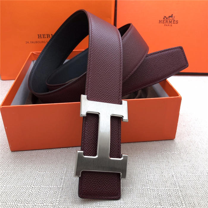 Hermes H belt buckle & reversible strap 38 mm Epsom Burgundy High