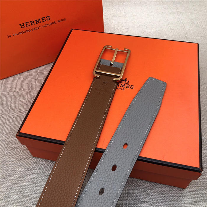 Hermes Society 32 reversible belt Togo Camel/Grey High