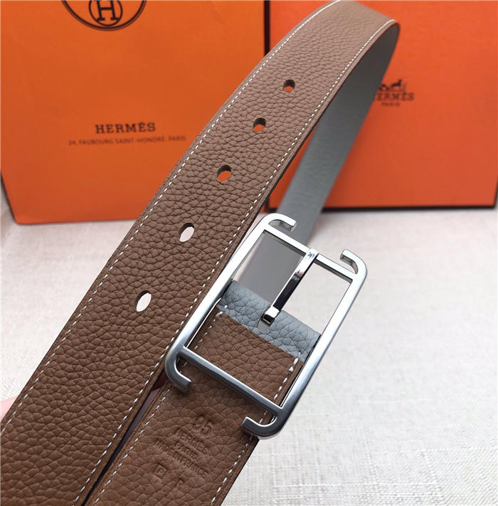 Hermes Society 32 reversible belt Togo Camel/Grey High