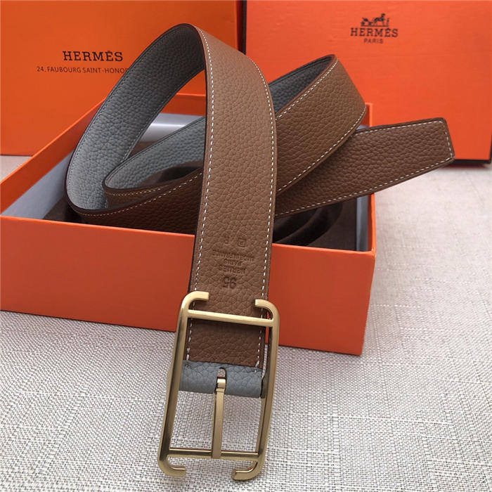 Hermes Society 32 reversible belt Togo Camel/Grey High