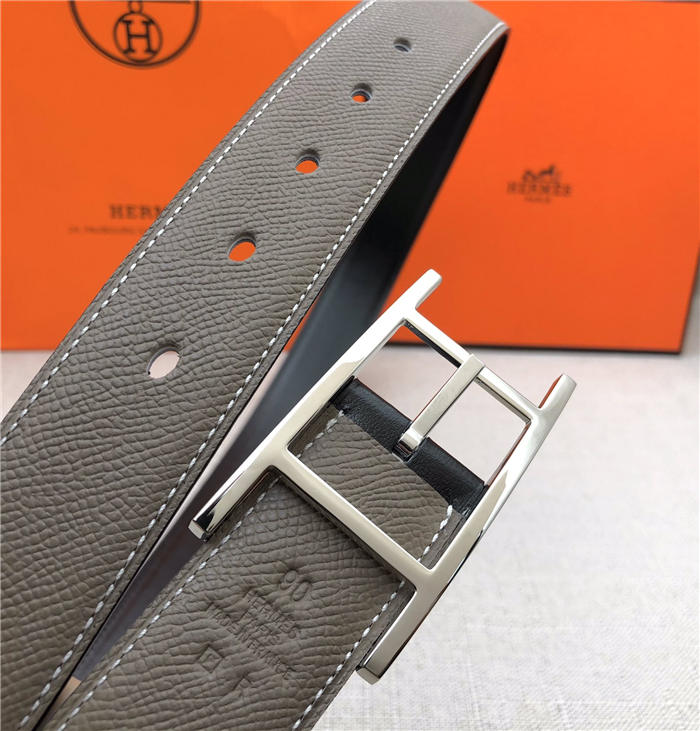 Hermes Quentin reversible belt 32 mm Epsom Grey High