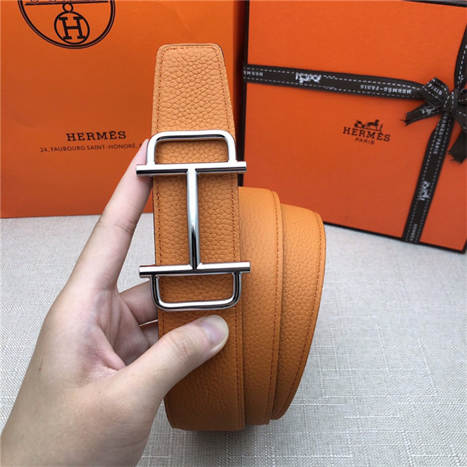 Hermes Royal belt buckle & Reversible leather strap 32 mm Togo Orange High