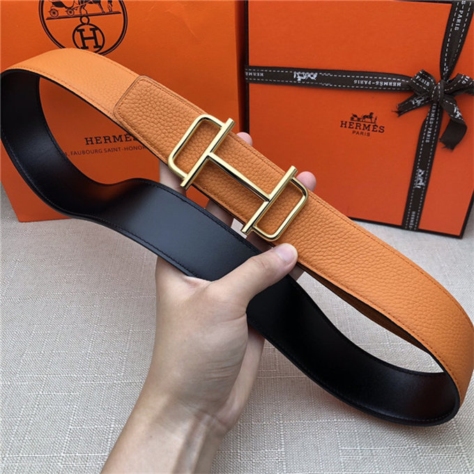 Hermes Royal belt buckle & Reversible leather strap 32 mm Togo Orange High