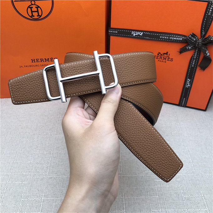 Hermes Royal belt buckle & Reversible leather strap 32 mm Togo Camel High