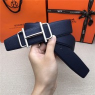 Hermes Royal belt buckle & Reversible leather strap 32 mm Togo Navy High