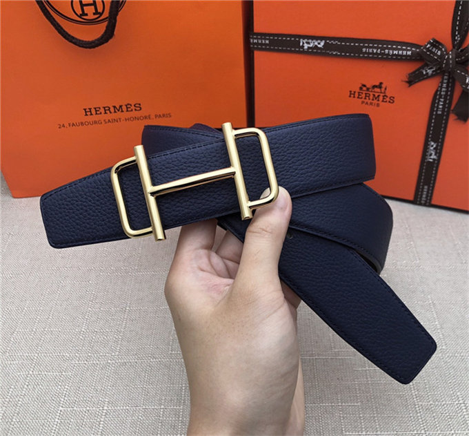 Hermes Royal belt buckle & Reversible leather strap 32 mm Togo Navy High