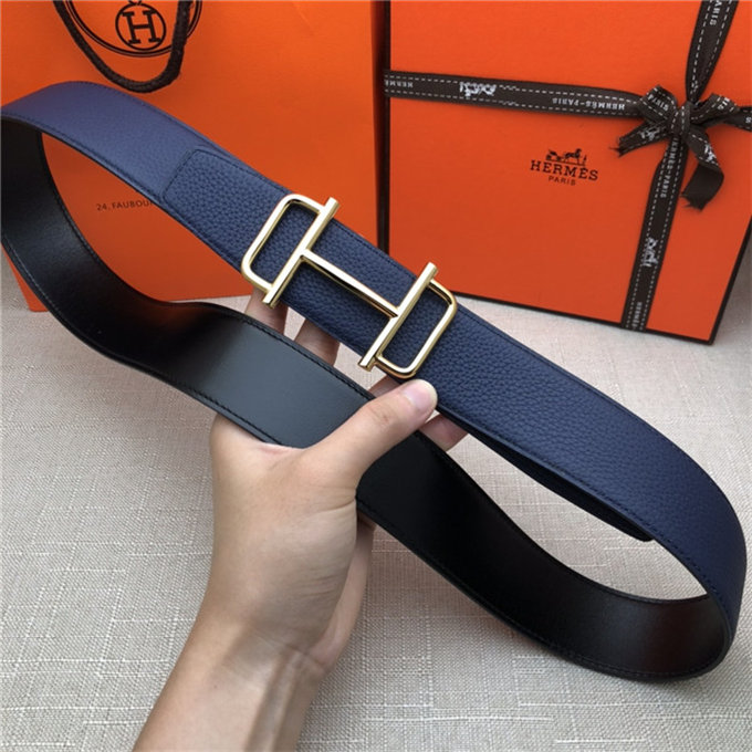 Hermes Royal belt buckle & Reversible leather strap 32 mm Togo Navy High