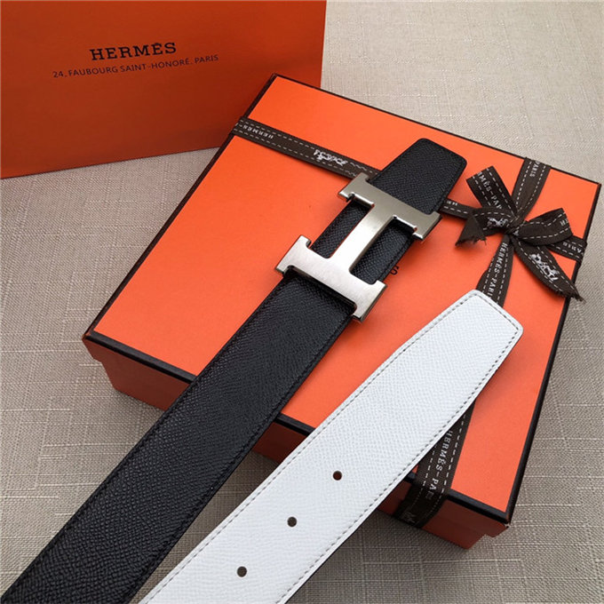 Hermes H belt buckle & reversible strap 32/38 mm Epsom Black/White High