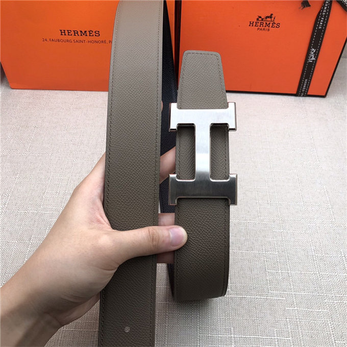 Hermes H belt buckle & reversible strap 32/38 mm Epsom Grey/Black High