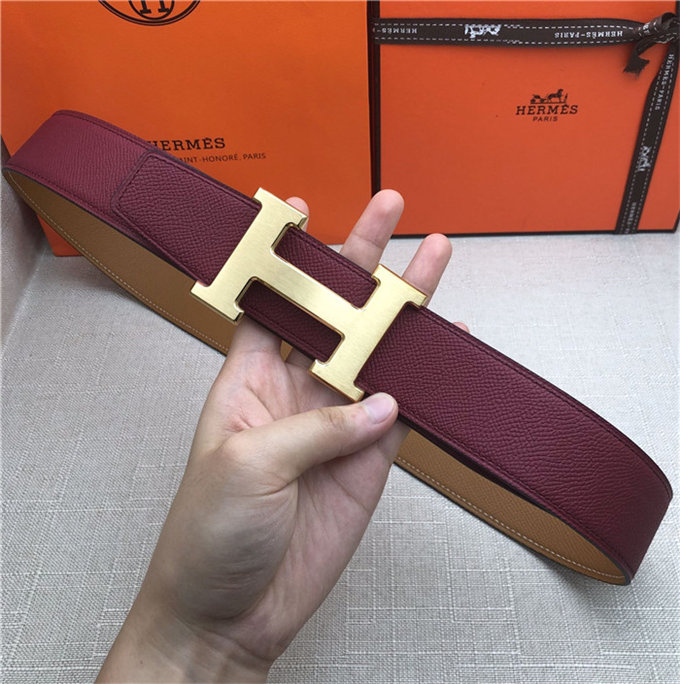 Hermes H belt buckle & reversible strap 32/38 mm Epsom Burgundy/Camel High