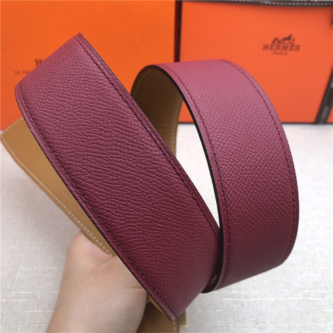 Hermes H belt buckle & reversible strap 32/38 mm Epsom Burgundy/Camel High