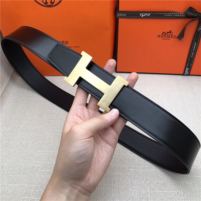 Hermes Constance belt buckle & Reversible leather strap 32/38 mm Togo Black Brass-Metal High