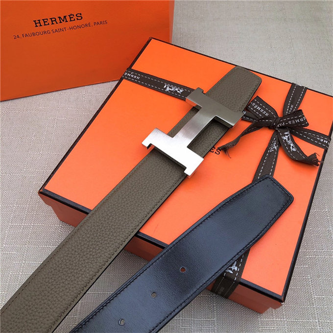 Hermes Constance belt buckle & Reversible leather strap 32/38 mm Togo Grey Brass-Metal High