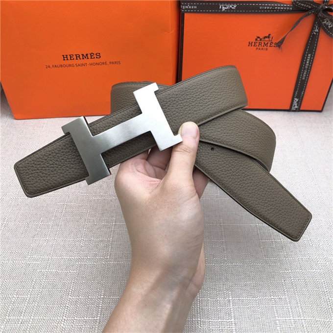 Hermes Constance belt buckle & Reversible leather strap 32/38 mm Togo Grey Brass-Metal High