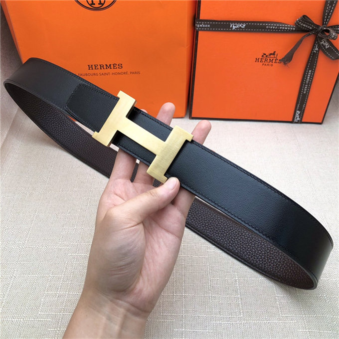 Hermes Constance belt buckle & Reversible leather strap 32/38 mm Togo Coffee Brass-Metal High