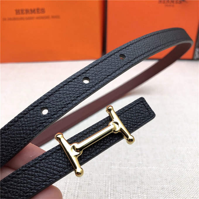 Hermes Mini Mors H belt buckle & Reversible leather strap 13 mm Epsom Black High