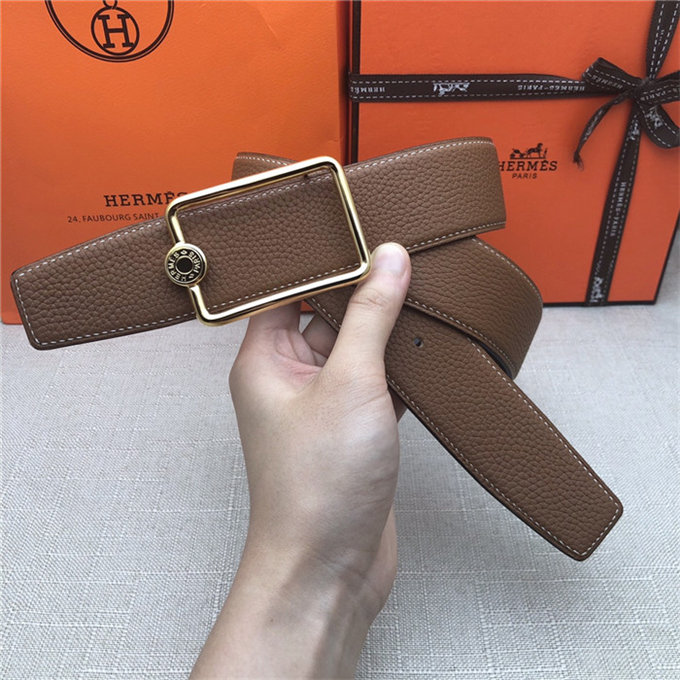 Hermes Oscar belt buckle & Reversible leather strap 32/38 mm Togo Camel High