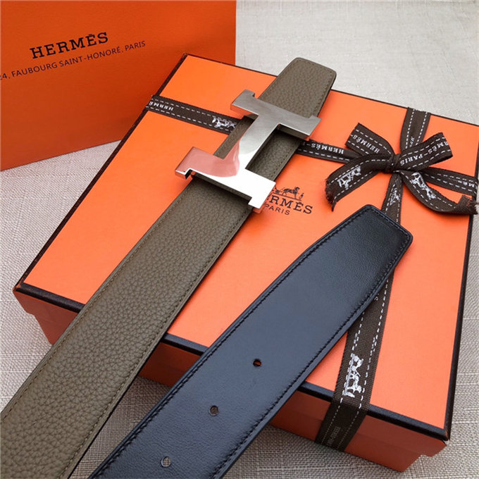 Hermes Constance belt buckle & Reversible leather strap 32/38 mm Togo Grey Shiny-Metal High