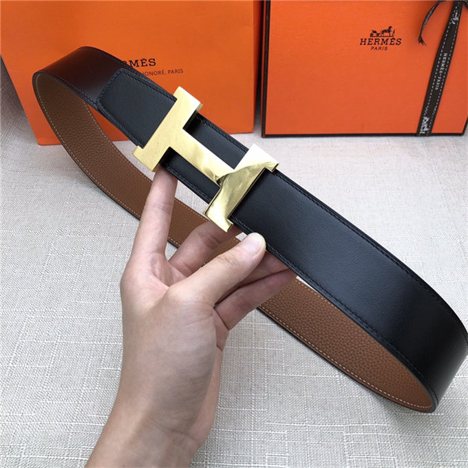 Hermes Constance belt buckle & Reversible leather strap 32/38 mm Togo Camel Shiny-Metal High