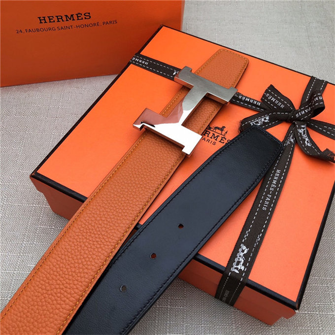 Hermes Constance belt buckle & Reversible leather strap 32/38 mm Togo Orange Shiny-Metal High