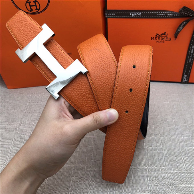 Hermes Constance belt buckle & Reversible leather strap 32/38 mm Togo Orange Shiny-Metal High