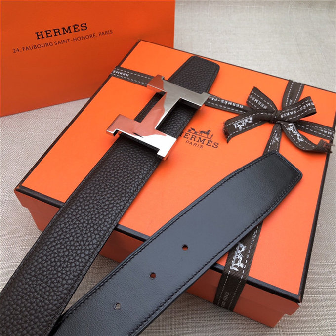 Hermes Constance belt buckle & Reversible leather strap 32/38 mm Togo Coffee Shiny-Metal High