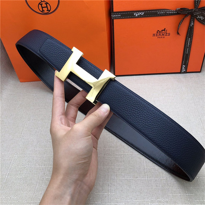 Hermes Constance belt buckle & Reversible leather strap 32/38 mm Togo Navy Shiny-Metal High