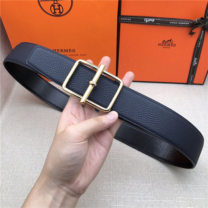 Hermes Batonnet belt buckle & Reversible leather strap 32/38 mm Togo Navy High