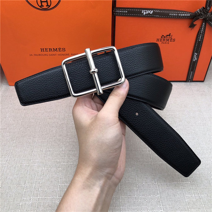 Hermes Batonnet belt buckle & Reversible leather strap 32/38 mm Togo Black High