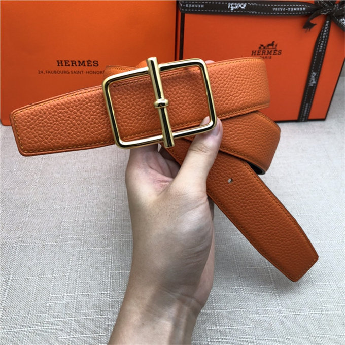 Hermes Batonnet belt buckle & Reversible leather strap 32/38 mm Togo Orange High