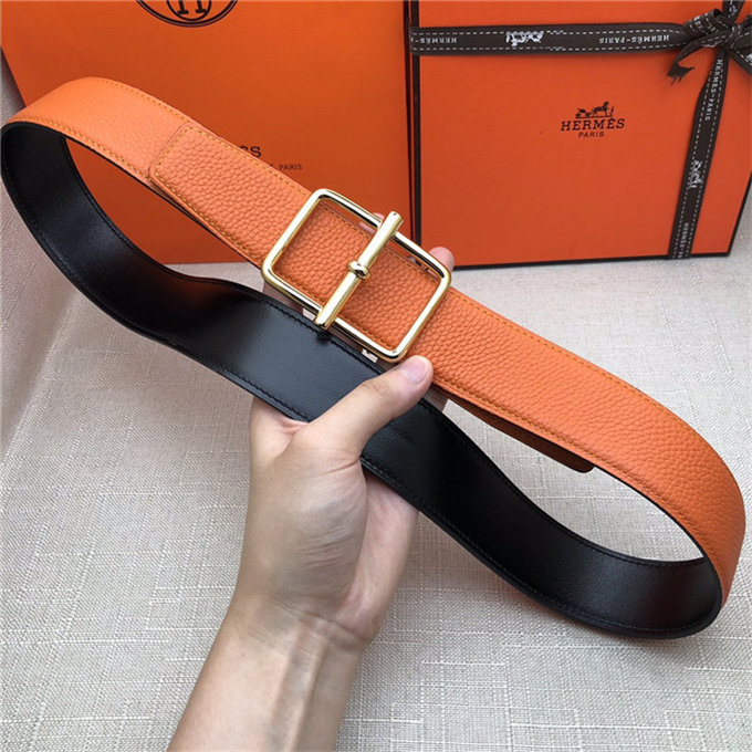 Hermes Batonnet belt buckle & Reversible leather strap 32/38 mm Togo Orange High