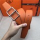 Hermes Batonnet belt buckle & Reversible leather strap 32/38 mm Togo Orange High