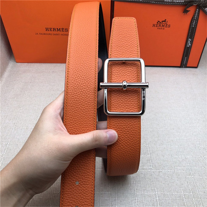 Hermes Batonnet belt buckle & Reversible leather strap 32/38 mm Togo Orange High