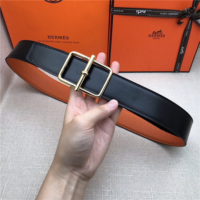 Hermes Batonnet belt buckle & Reversible leather strap 32/38 mm Togo Orange High