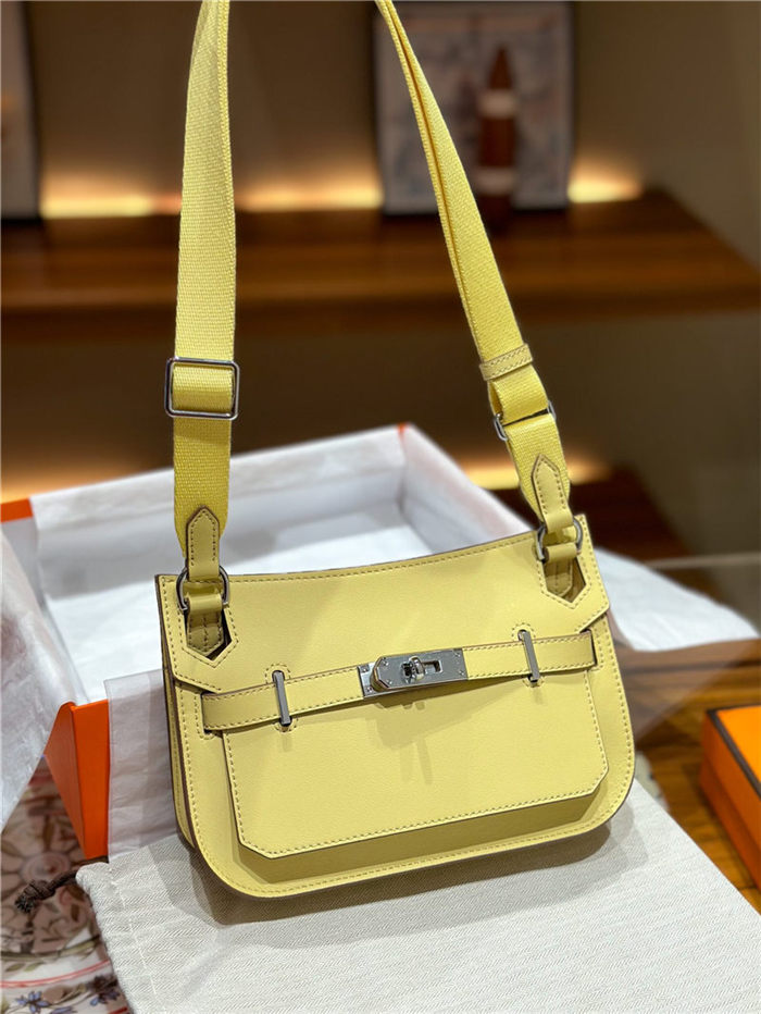 Hermes Jypsiere Mini Swift Leather WAX Yellow Silver/Gold-Metal High