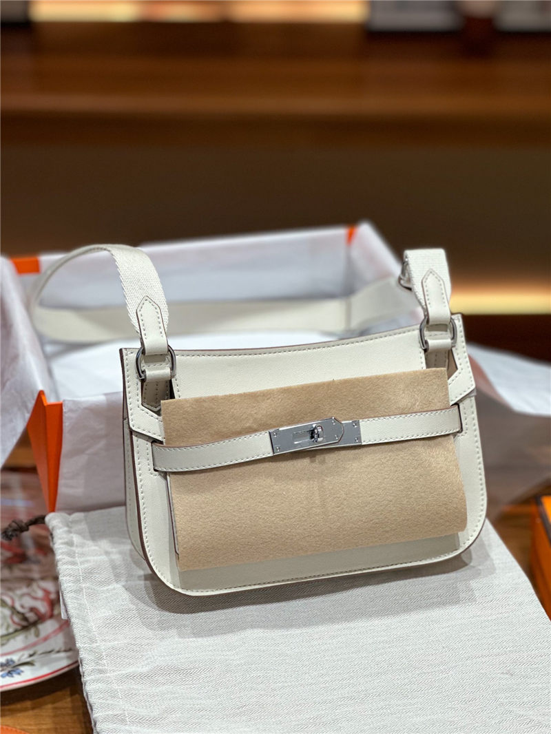 Hermes Jypsiere Mini Swift Leather WAX White Silver/Gold-Metal High