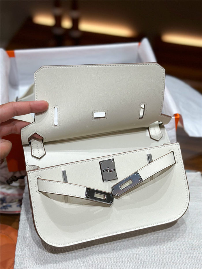 Hermes Jypsiere Mini Swift Leather WAX White Silver/Gold-Metal High