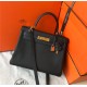 Hermes Kelly 25/28cm Retourne Bag Togo Leather In Black WAX High