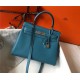 Hermes Kelly 25/28cm Retourne Bag Togo Leather In Agate Blue WAX High