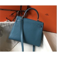 Hermes Kelly 25/28cm Retourne Bag Togo Leather In Agate Blue WAX High