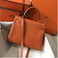 Hermes Kelly 25/28cm Retourne Bag Togo Leather In Orange WAX High