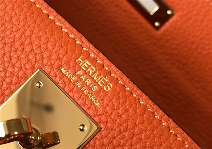 Hermes Kelly 25/28cm Retourne Bag Togo Leather In Orange WAX High