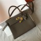 Hermes Kelly 25/28cm Retourne Bag Togo Leather In Etoupe WAX High