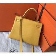 Hermes Kelly 25/28cm Retourne Bag Togo Leather In Yellow WAX High