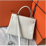 Hermes Kelly 25/28cm Retourne Bag Togo Leather In White WAX High