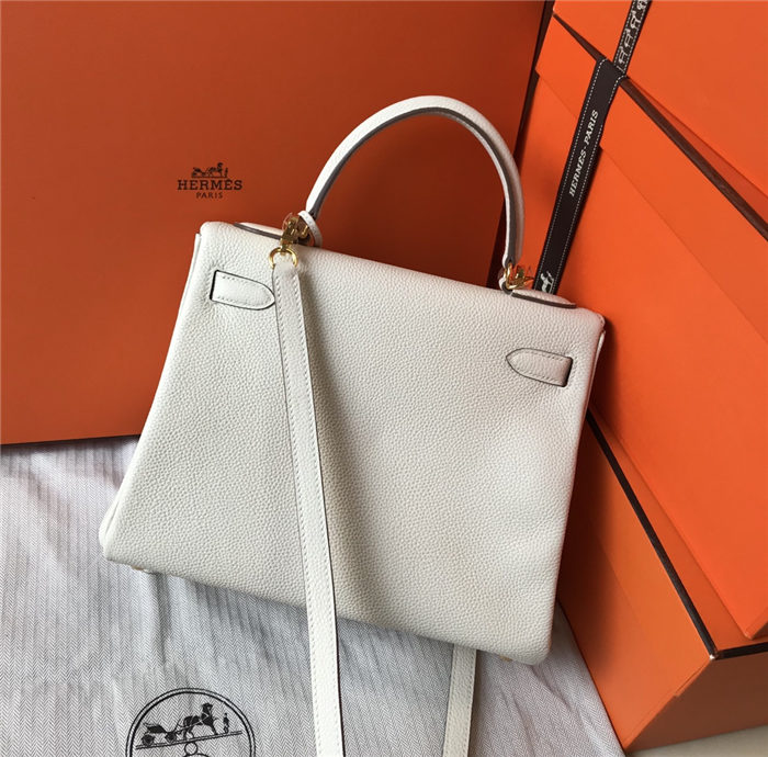 Hermes Kelly 25/28cm Retourne Bag Togo Leather In White WAX High