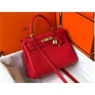 Hermes Kelly 25/28cm Retourne Bag Togo Leather In Red WAX High